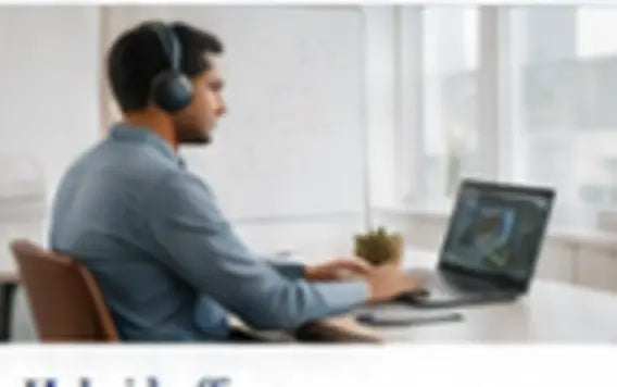 Hybrid office worker using a laptop