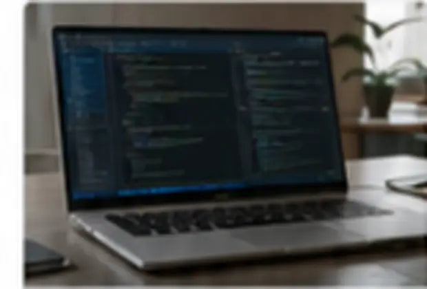 Professional laptop displaying technical development work