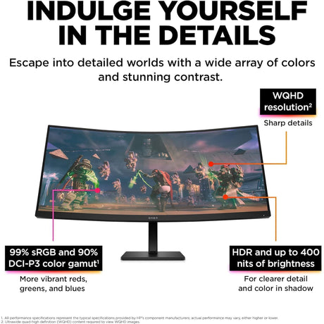 HP OMEN 34c 34" 165hz WQHD (3440 x 1440) Curved Ultra-Wide Gaming Monitor (Refurbished - Excellent)