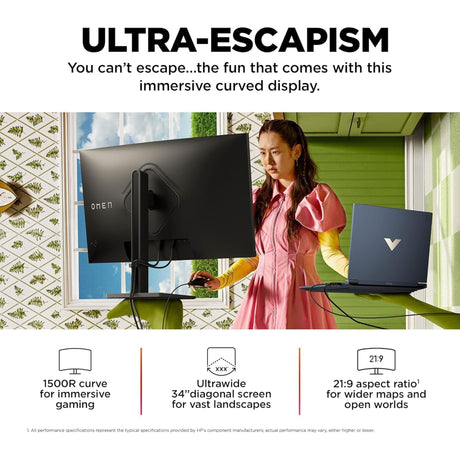 HP OMEN 34c 34" 165hz WQHD (3440 x 1440) Curved Ultra-Wide Gaming Monitor (Refurbished - Excellent)
