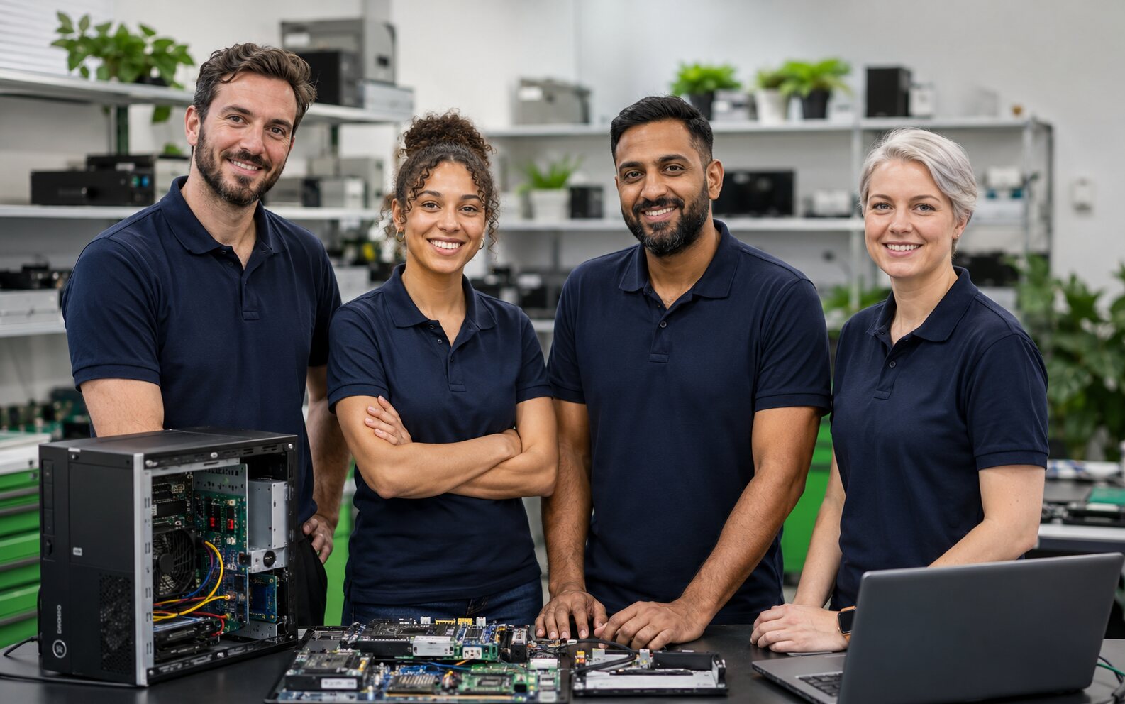 Technology renewal specialists in a professional electronics workshop