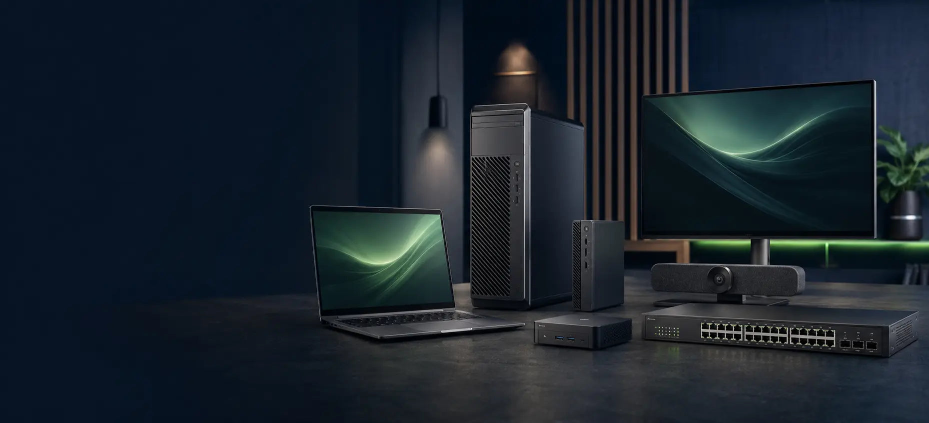 Business laptops, desktop workstations, AV and networking technology
