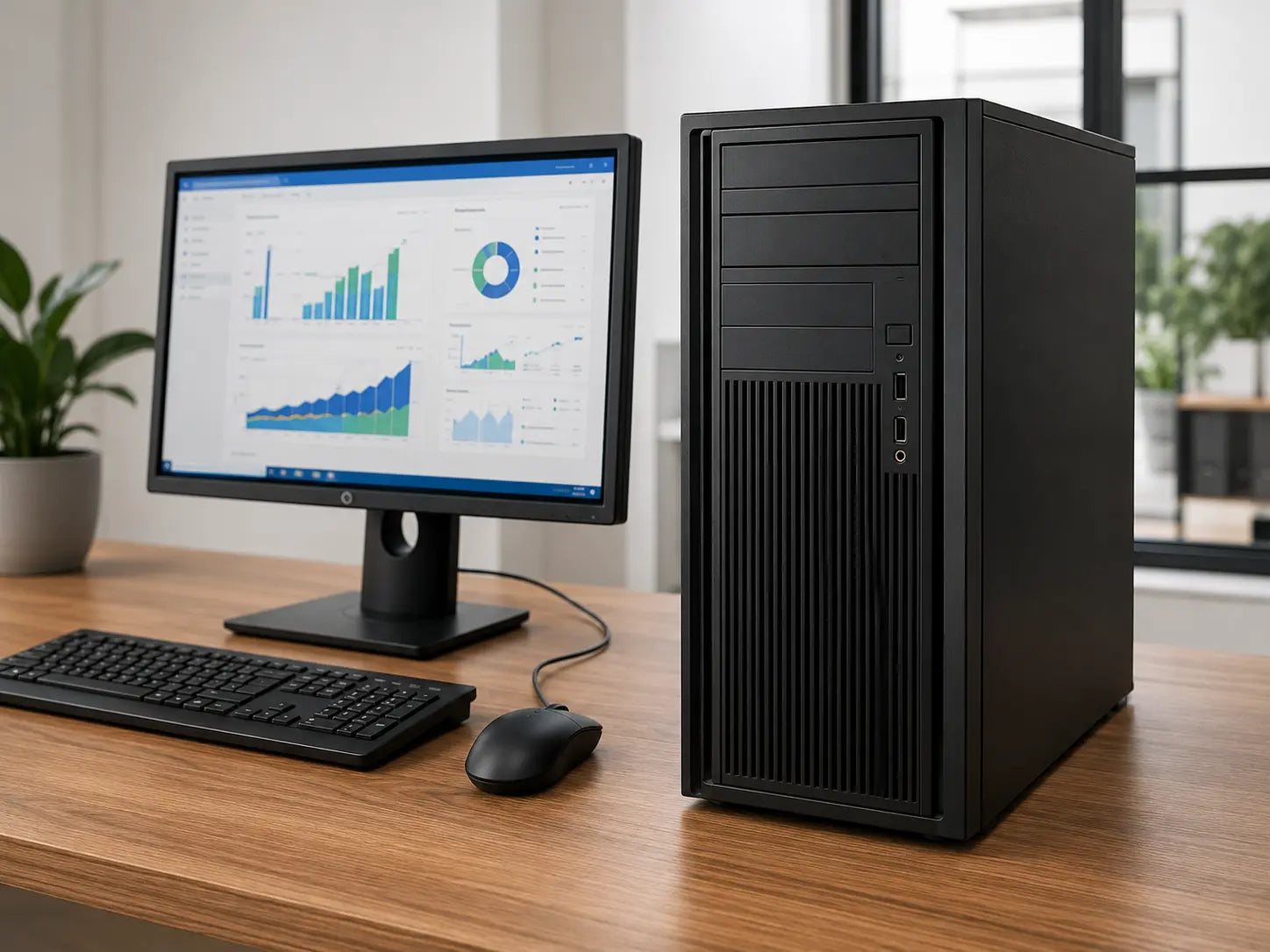 Expandable tower PC on a business desk