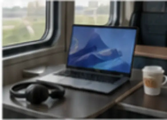 Portable business laptop prepared for hybrid and mobile working